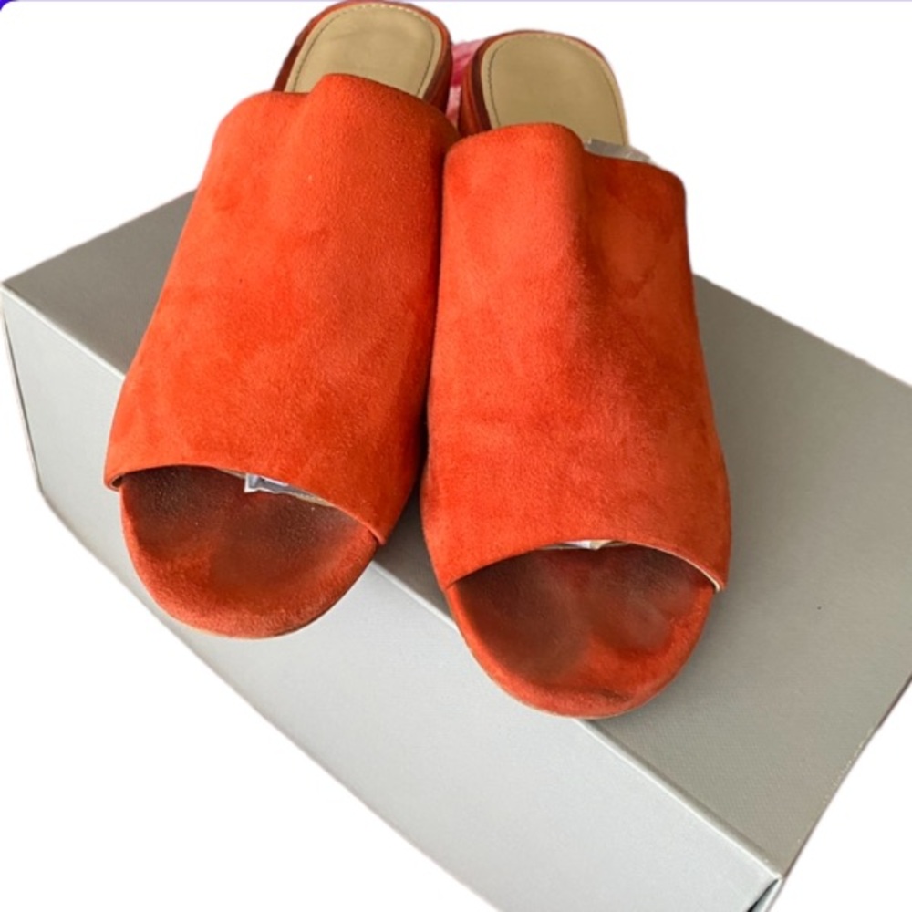 MARC FISHER RED SUEDE MULE BLOCK HEEL MULES SIZE 8